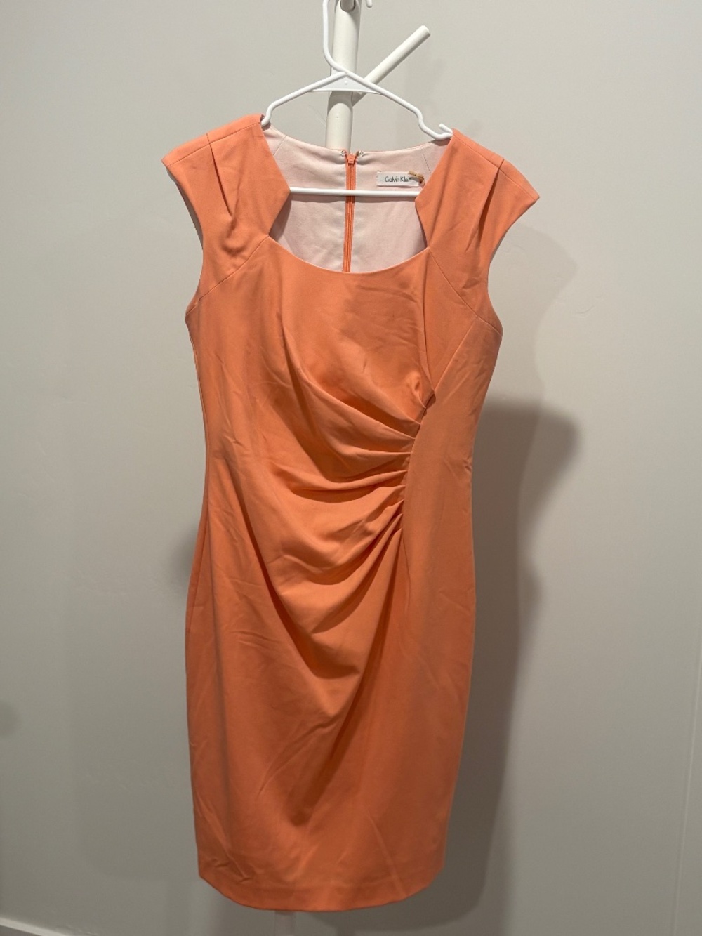 Calvin Klein Coral Ruched Work Dress Sleeveless Size 6